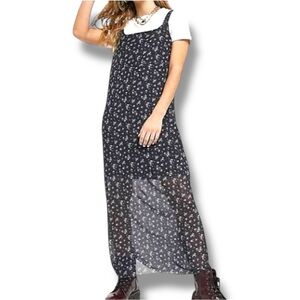 Noisy may Dark Floral Design Shear Layer Over Mini Dress Sleeveless Maxi Dress